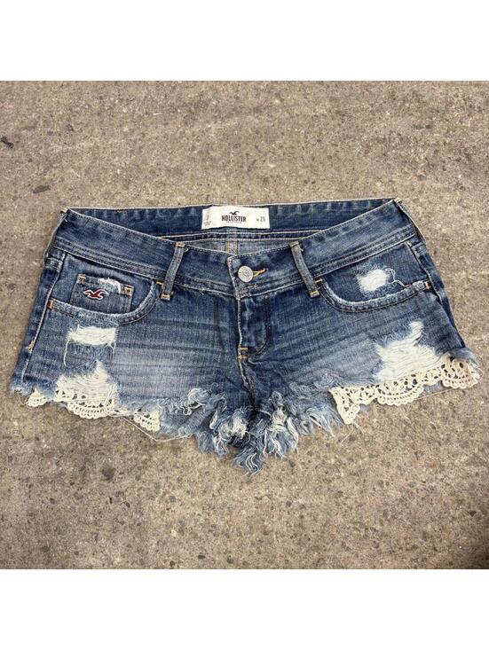 Hollister Pants - Vintage Y2K Low Rise Denim Micro Shorts Hollister Peekaboo Lace
